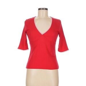 Anthropologie Red V-Neck Short Sleeve Top
